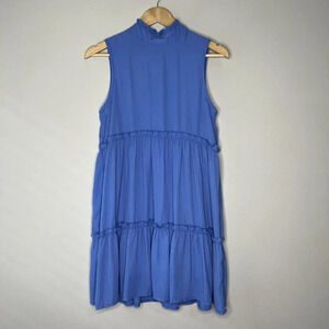 Hudson Gray Blue Halter Neck Mini Short Dress Sleeves Ruffle Tiered Sz S